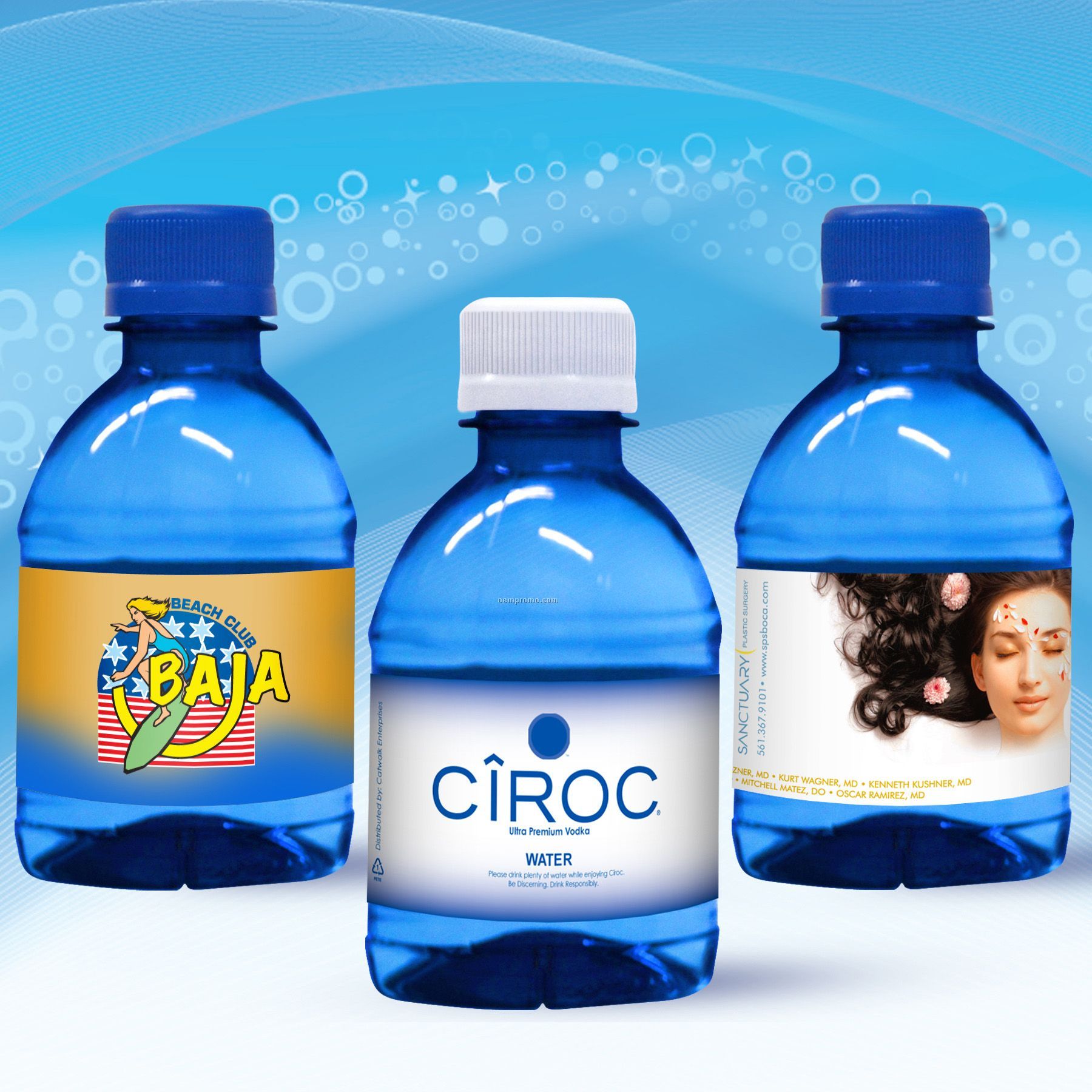 8 Oz. Custom Label Spring Water W/Flat Cap - Blue Tinted Bottle
