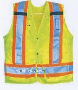 Hi-vis 300d Polyester Surveyor Safety Vest In Fluorescent Green