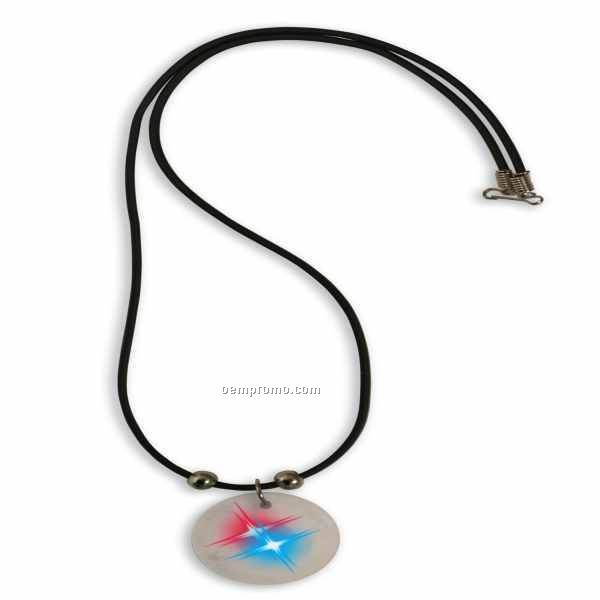 Light Up Necklace W/ Round Frosted Pendant - Blue & Red LED