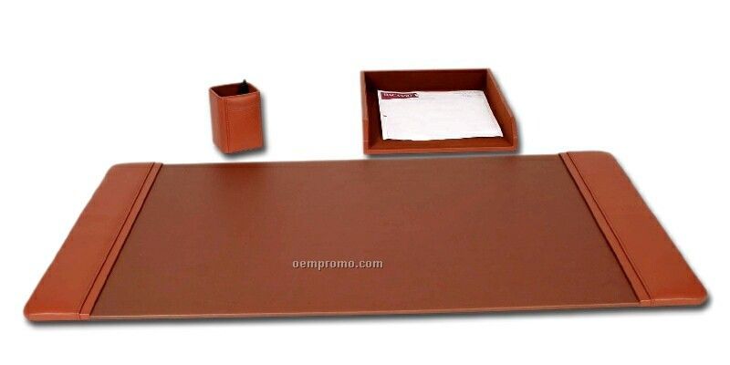 Tan Brown 3-piece Classic Leather Desk Set