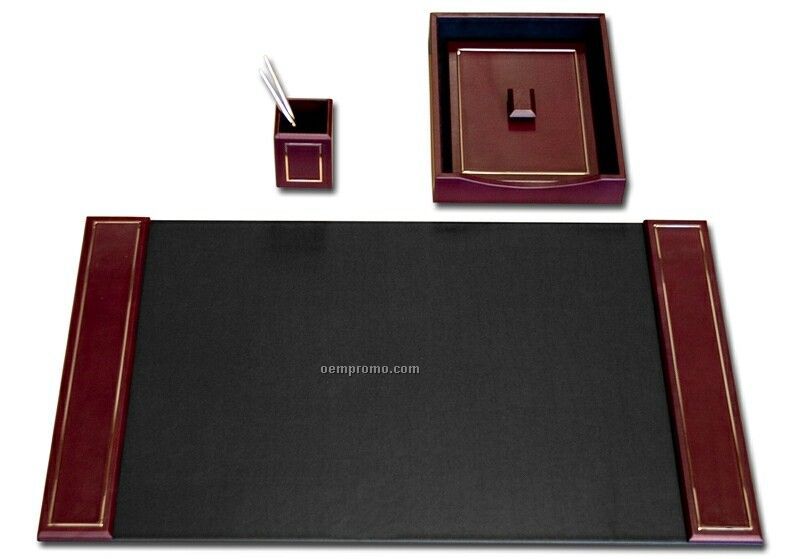 3-piece Burgundy Leather 24 Kt. Gold Tooled Desk Set