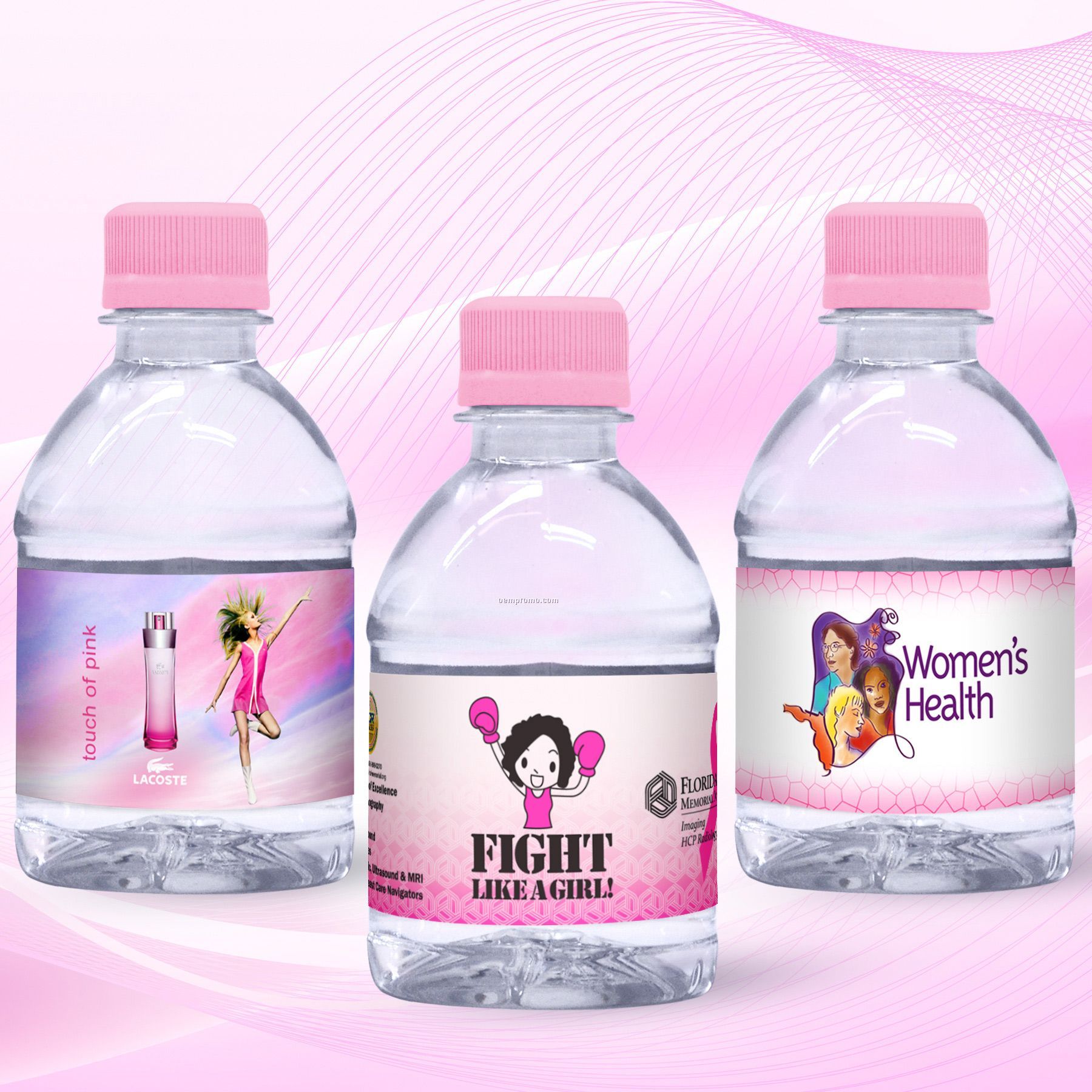 8 Oz. Custom Label Spring Water W/Pink Flat Cap - Clear Bottle
