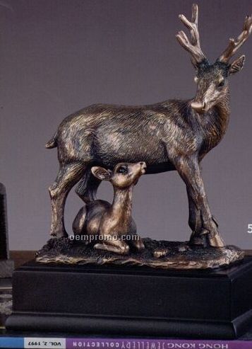 Deer With Fawn Trophy On Rectangle Base (6"X7.5")