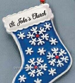 Hand Painted Resin Ornament (Blue Stocking)