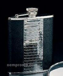 Stainless Steel Chrome Plated & Black Leather Flask (6 Oz.)