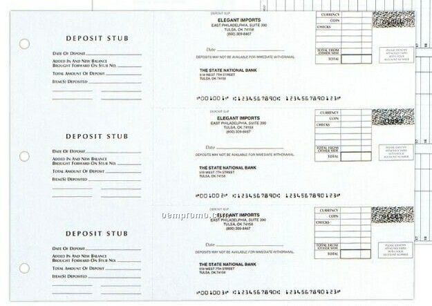 Three-to-a-page-deposit Slip With Check Order