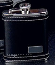 6 Oz. Stainless Steel Black Leather Flask