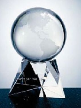 Optic Crystal World Globe With Triangle Base - Large