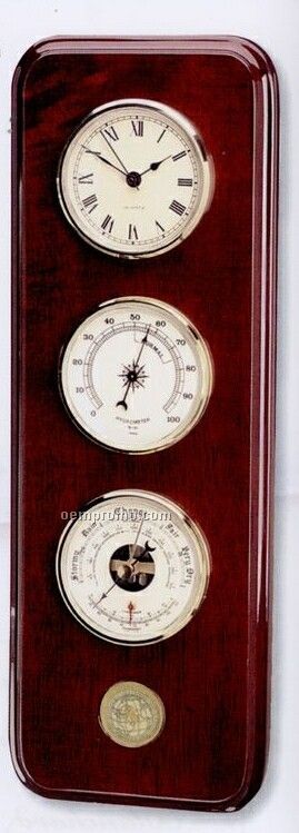 Weather Station/ Clock With Rosewood Finish Base