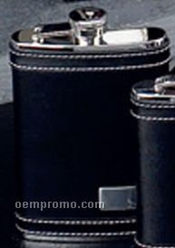 8 Oz. Stainless Steel Black Leather Flask