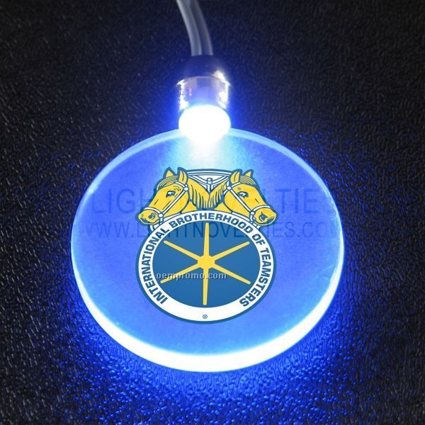 Necklace W/ Round Frosted Light Up Pendant - Blue