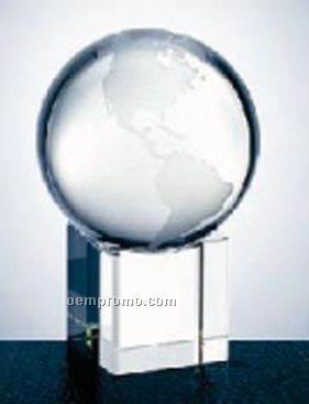 Optical Crystal World Globe With Clear Cube Base - Large