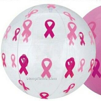 16" Inflatable Alternating Clear & Pink Ribbon Beach Ball