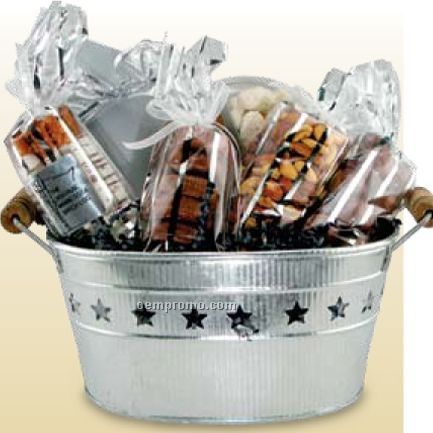 Silver Star Cut Out Bucket W/ Holiday Chocolates & Nuts