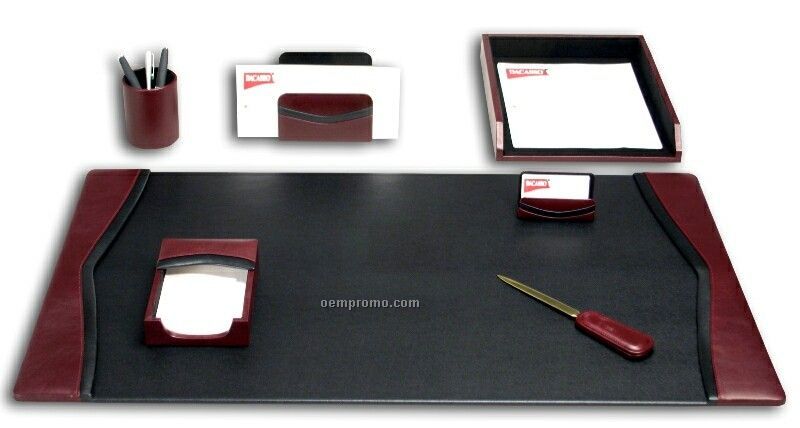 Burgundy Red 7-piece Contemporary Leather Desk Set
