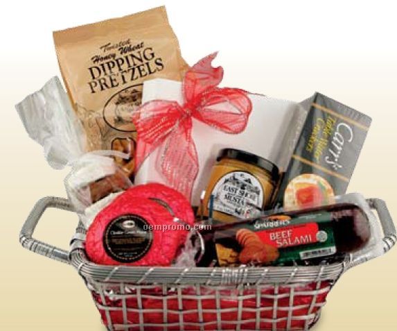 Silver Basket W/ Handles Holiday Food Gift