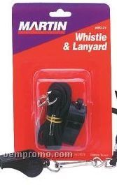 Small Black Plastic Whistle With Lanyard