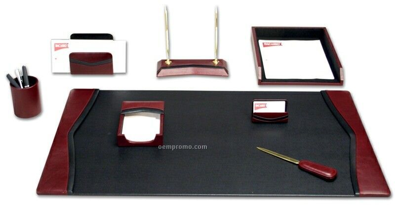 Burgundy Red 8-piece Contemporary Leather Desk Set