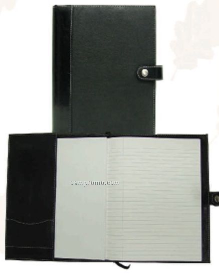 Black Bi Fold Leatherette Journal W/ Flap & Button