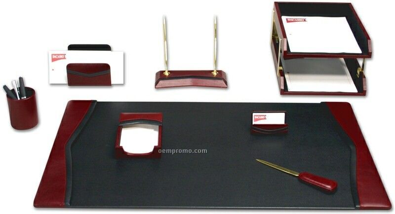 Burgundy Red 10-piece Contemporary Leather Desk Set