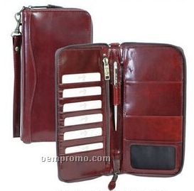 Red Italian Leather Travel Wallet