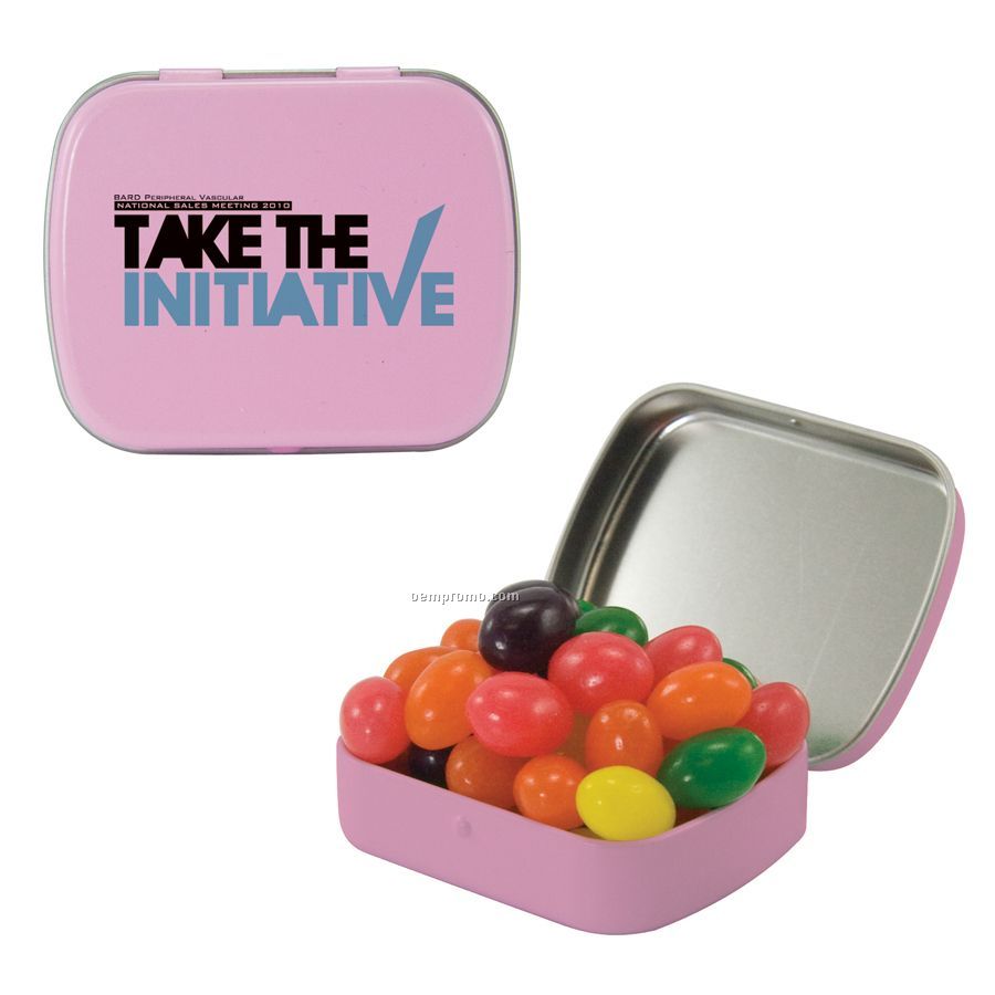 Small Pink Mint Tin Filled With Jelly Beans