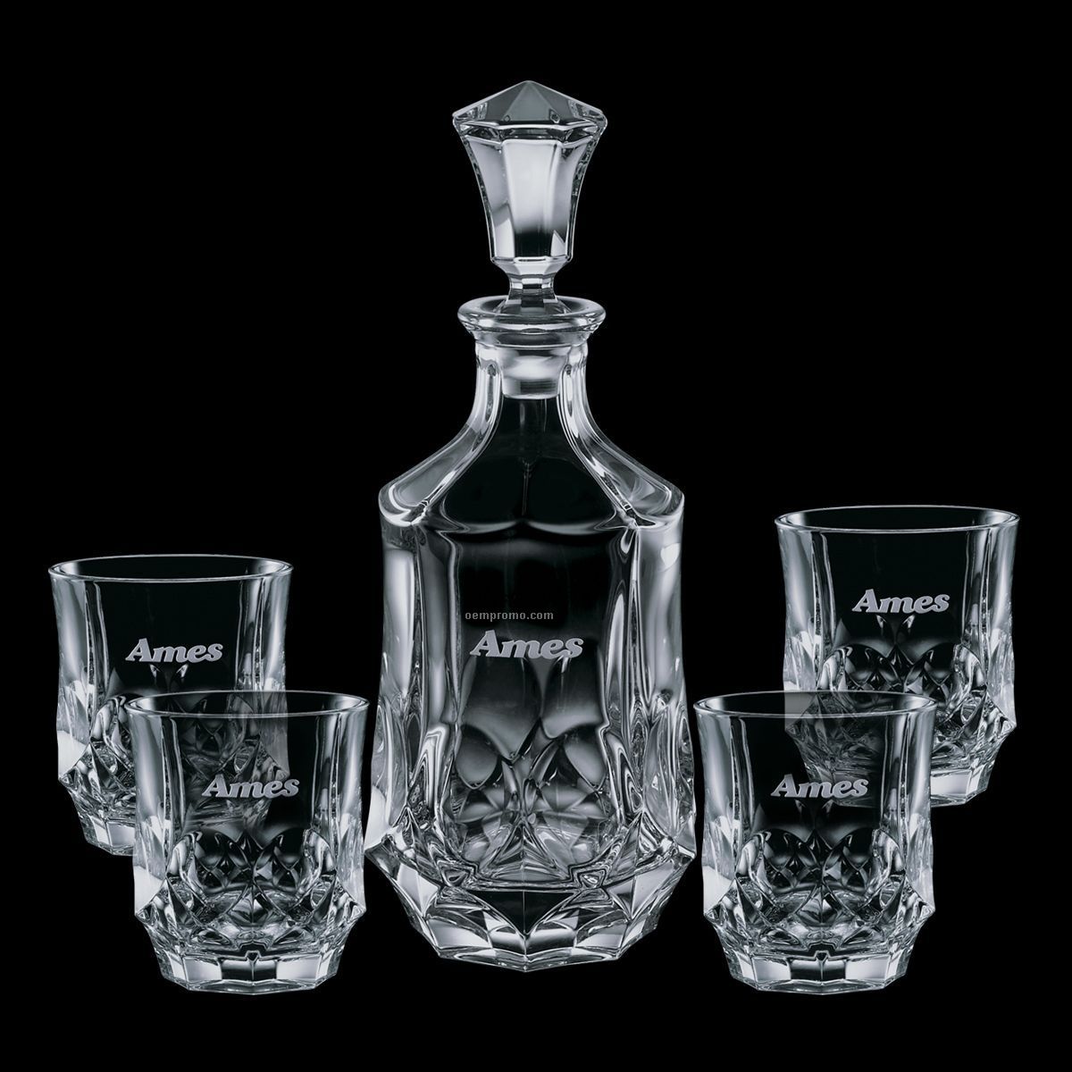 25 Oz. Foxborough Crystal Decanter With 4 On The Rocks Glasses