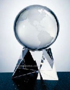 Optical Crystal World Globe With Triangle Base - Medium