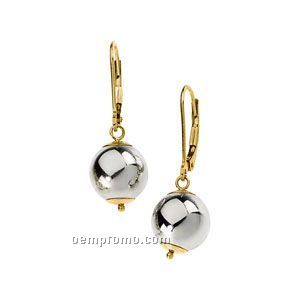 Ladies' 14ky/Sterling Silver 12mm Ball Lever Back Earring