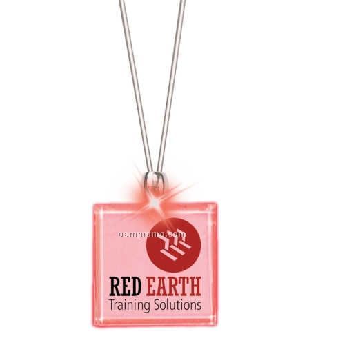 Necklace W/ Square Frosted Light Up Pendant - Red