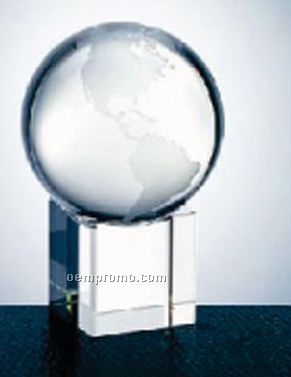 Optical Crystal World Globe With Clear Cube Base - Medium