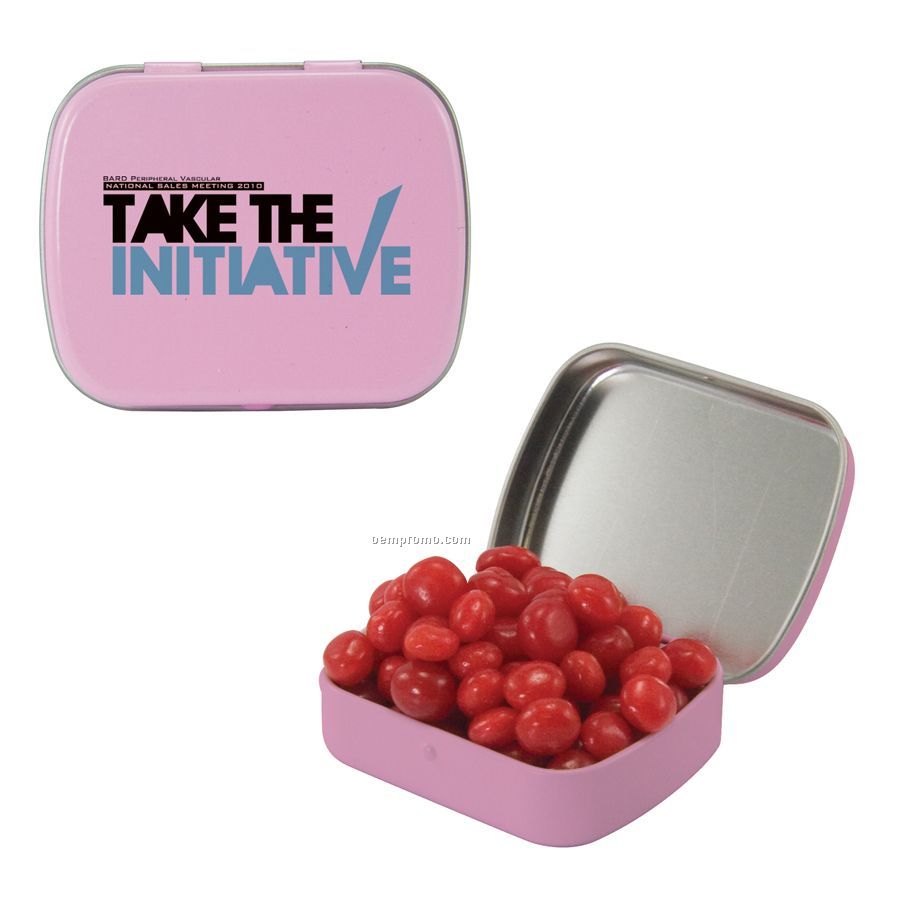 Small Pink Mint Tin Filled With Cinnamon Red Hots