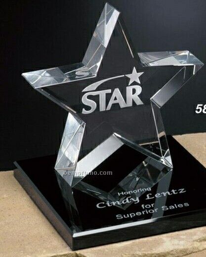 Star Gallery Crystal Tapered Star Award On Square Base (4")
