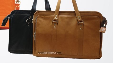Medium Brown Stone Wash Cowhide Briefcase Portfolio W/ 2 Handle & Strap