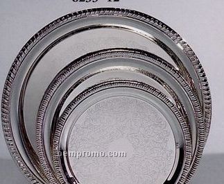 12" Silver Plated Round Tray W/ Scroll Edge