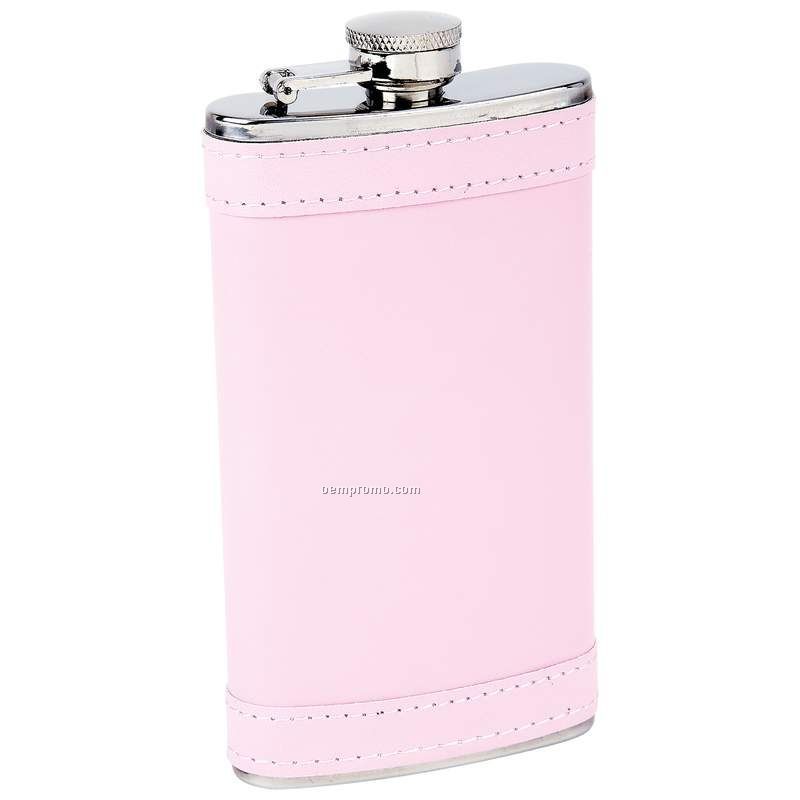 6 Oz. Stainless Steel Flask W/ Pink Wrap