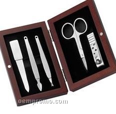 5 Piece Manicure Set In Rosewood Box With Scissors