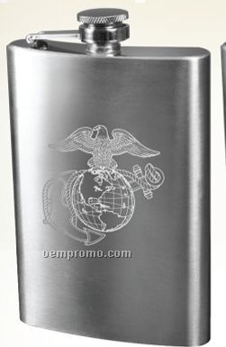 Stainless Steel Flask With Engraved Usmc Globe & Anchor
