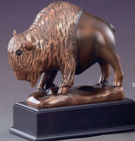 Carved Look Buffalo Trophy W/ Rectangle Base (7"X7")