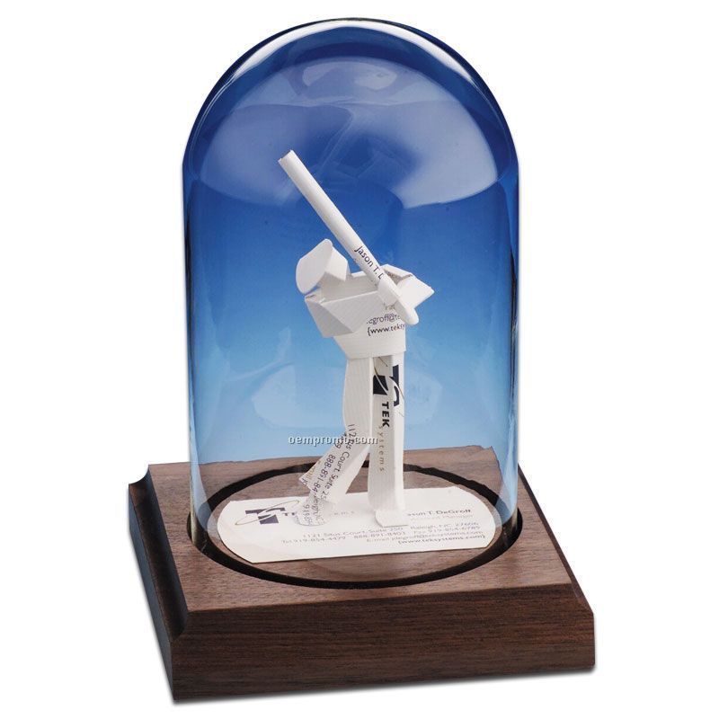 Glass Dome Business Card Sculpture - Baseball Player