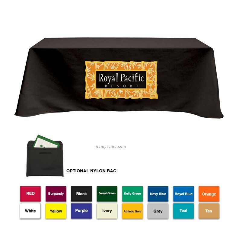 8' Poly/Cotton Table Cloth W/ 3 Side Coverage (Imprinted)