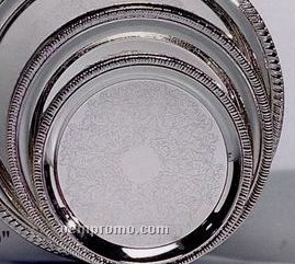 10" Silver Plated Round Tray W/ Scroll Edge