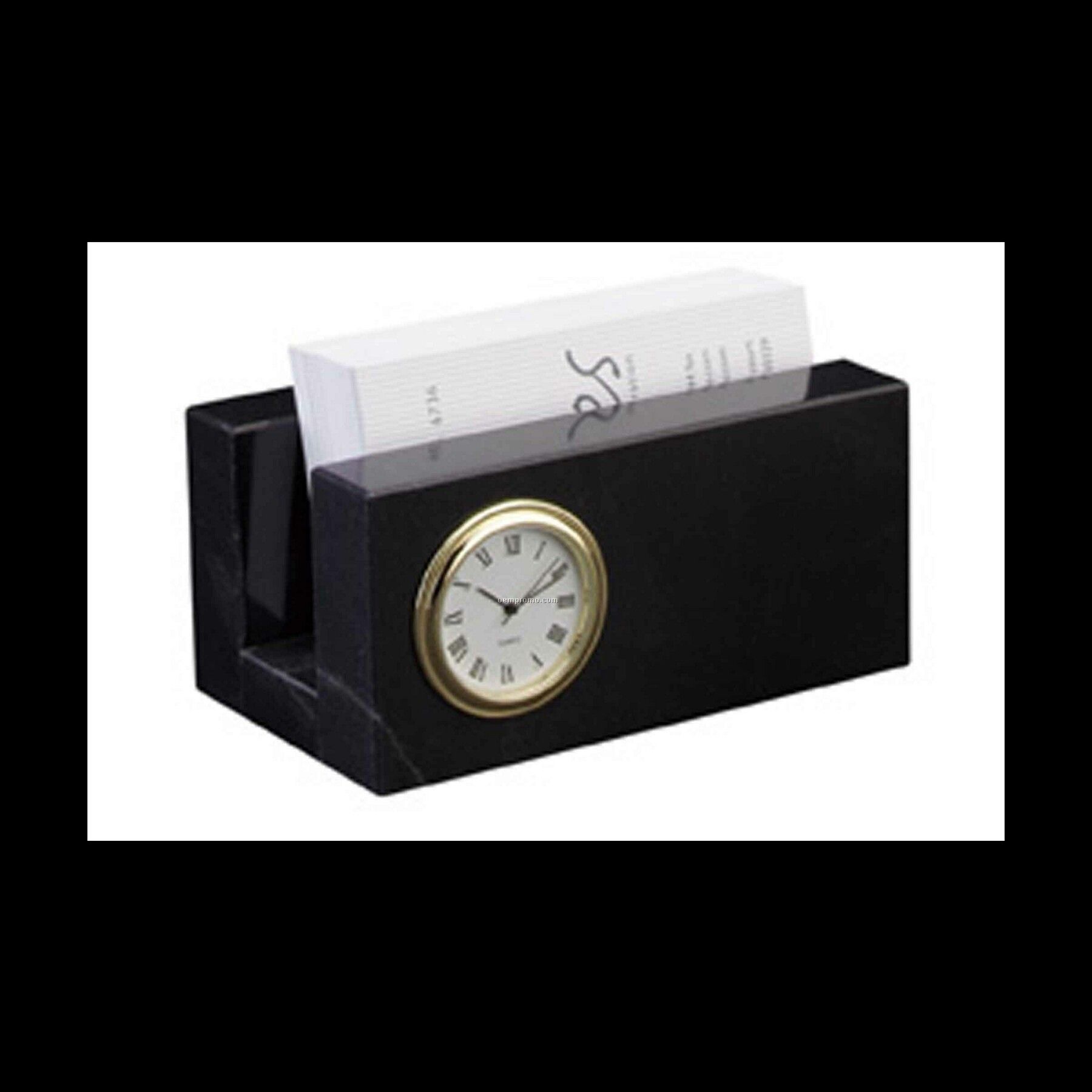 Black Marble Business Card Holder With Small Clock