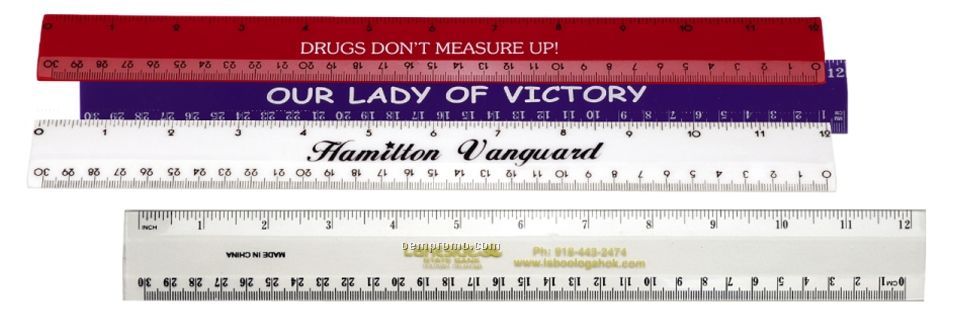 Color Plastic 12" Ruler With Standard & Metric Scales