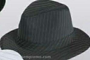 Black Polyester/ Cotton Pinstripe Fedora Hat