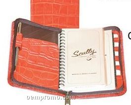 Sunset Orange Italian Calf Leather Zip Pocket Agenda