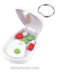 Pill Holder With Pill Cutter On Key Chain 1-1/2" X 3"