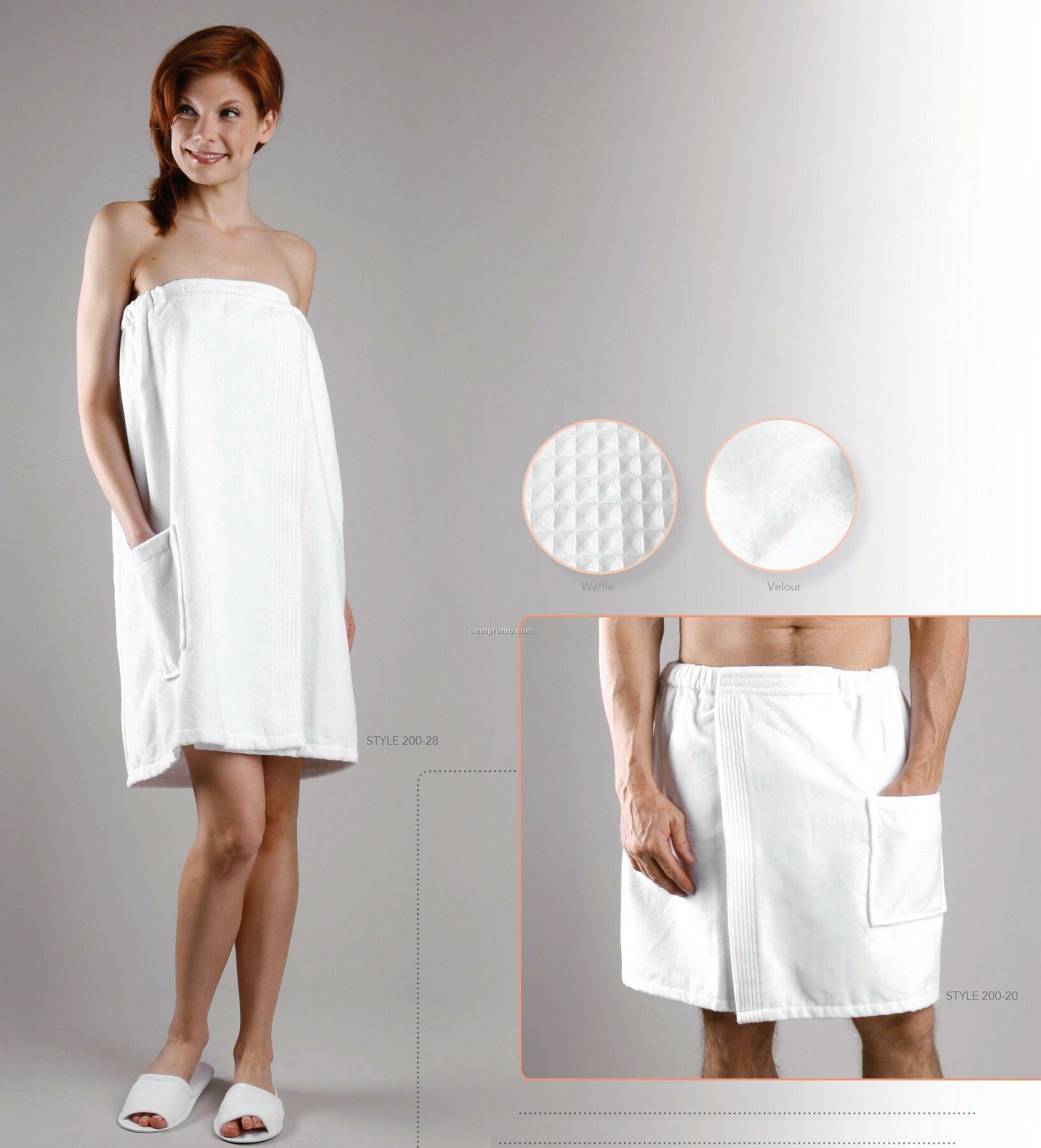 Light Colors Long Velour Body Wrap Towel With Velcro Closure