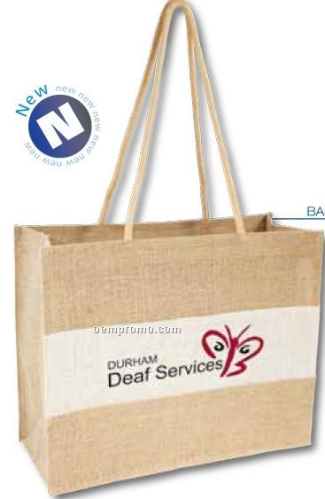 White & Natural Jute Shopper Bag W/ Long Handles
