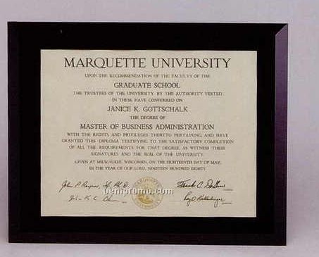 Black Glass Certificate/ Photo Frame Plaque (9"X9" For 5"X7" Photo)